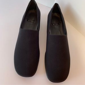 New Stuart Weitzman Black Micro Stretch Fabric & Leather Shoes Size 7.5